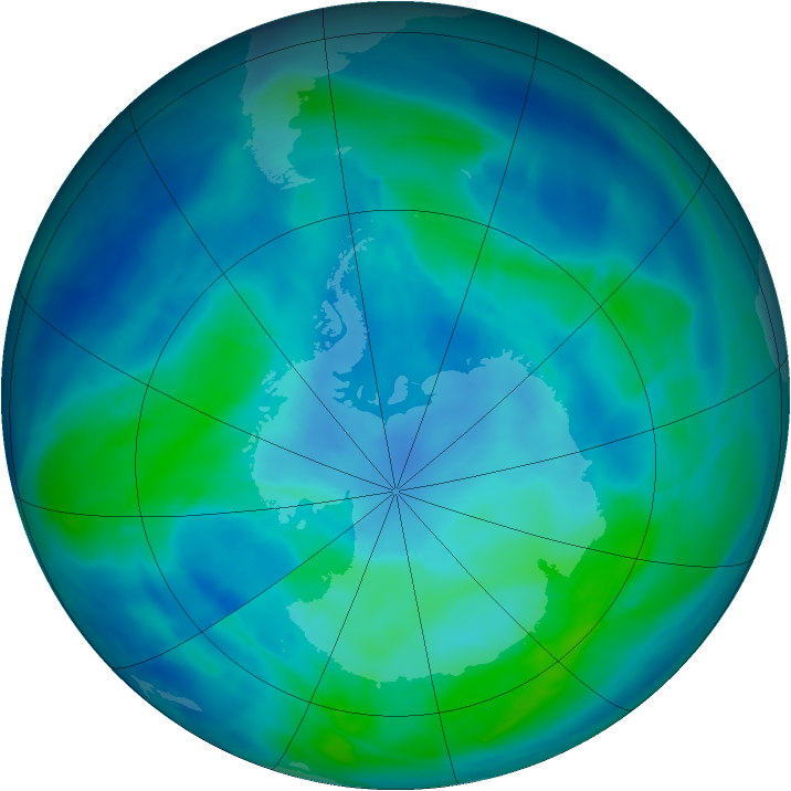 Antarctic ozone map for 16 March 2014